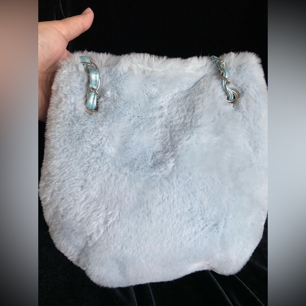 Geir-Ness Norsk Sno Purse Handbag Lt Blue Chain SOFT Faux Fur - REVERSIBLE, New